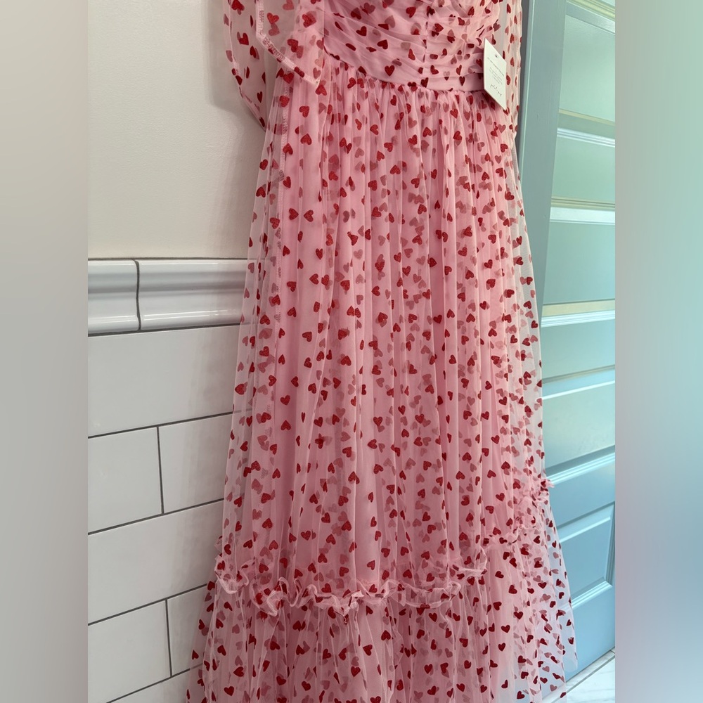 Petal & Pup Floret Pink Tulle Red Hearts Midi Dress Tie Straps NWT Valentines S - Picture 11 of 15